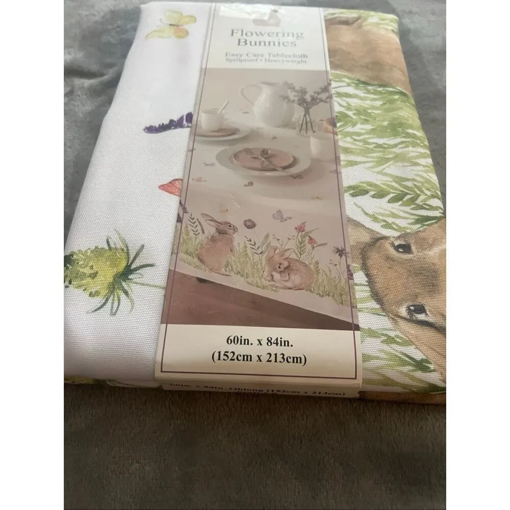 Benson Mills Flowering Bunnies Easy Care Tablecloth Oblong 60in. X 84in. NEW-Sma